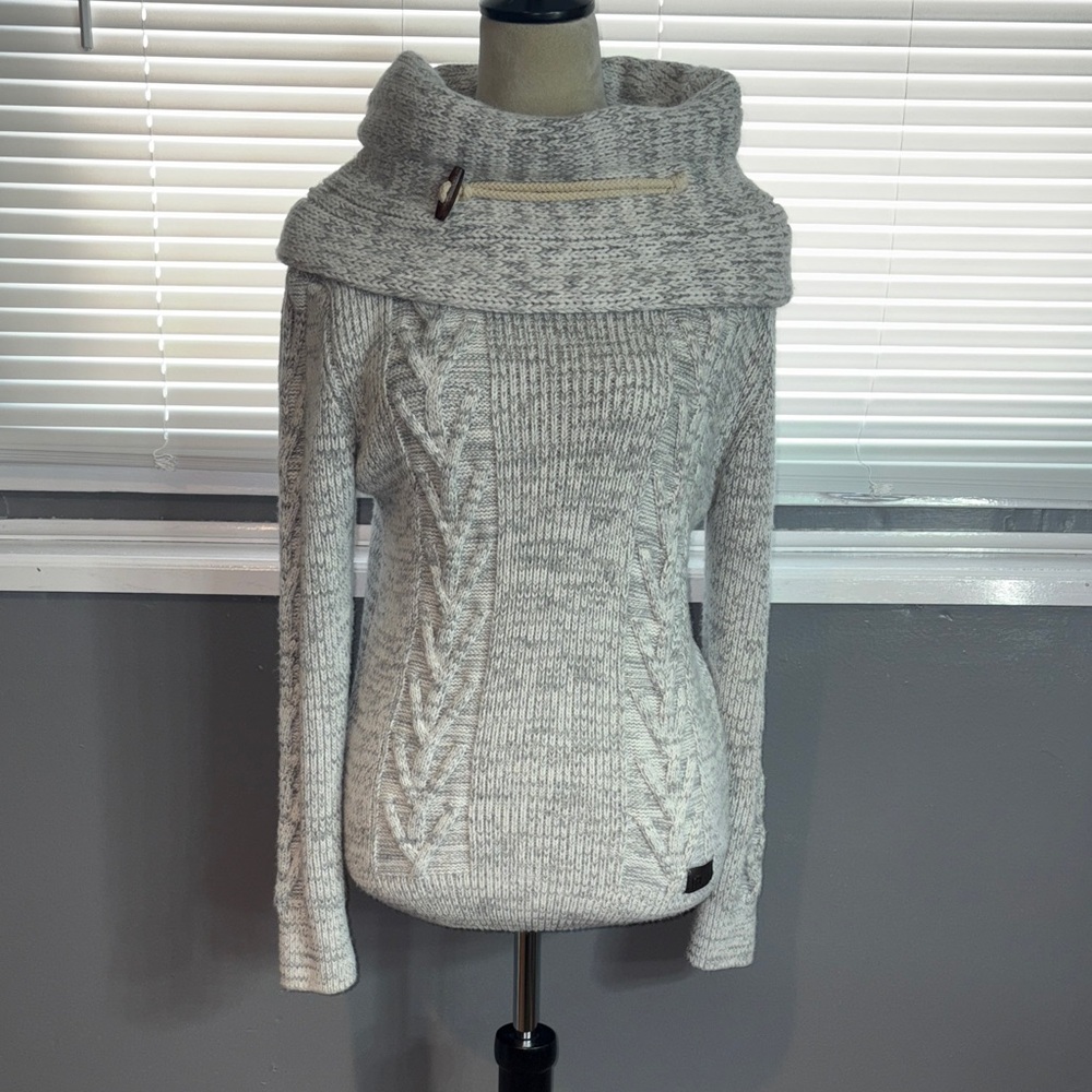 Leif Nelson Gray Chunky Cable Knit Turtleneck Sweater Size S